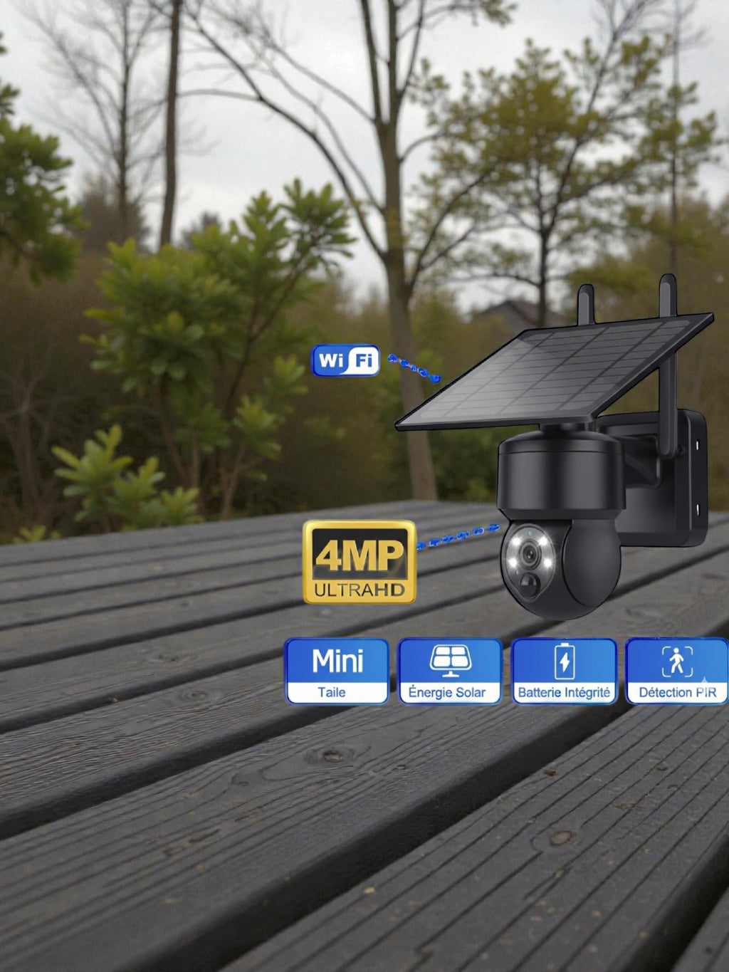 Pack Gardien Solaire 4MP : Caméra de Surveillance WiFi Ultra HD Autonome