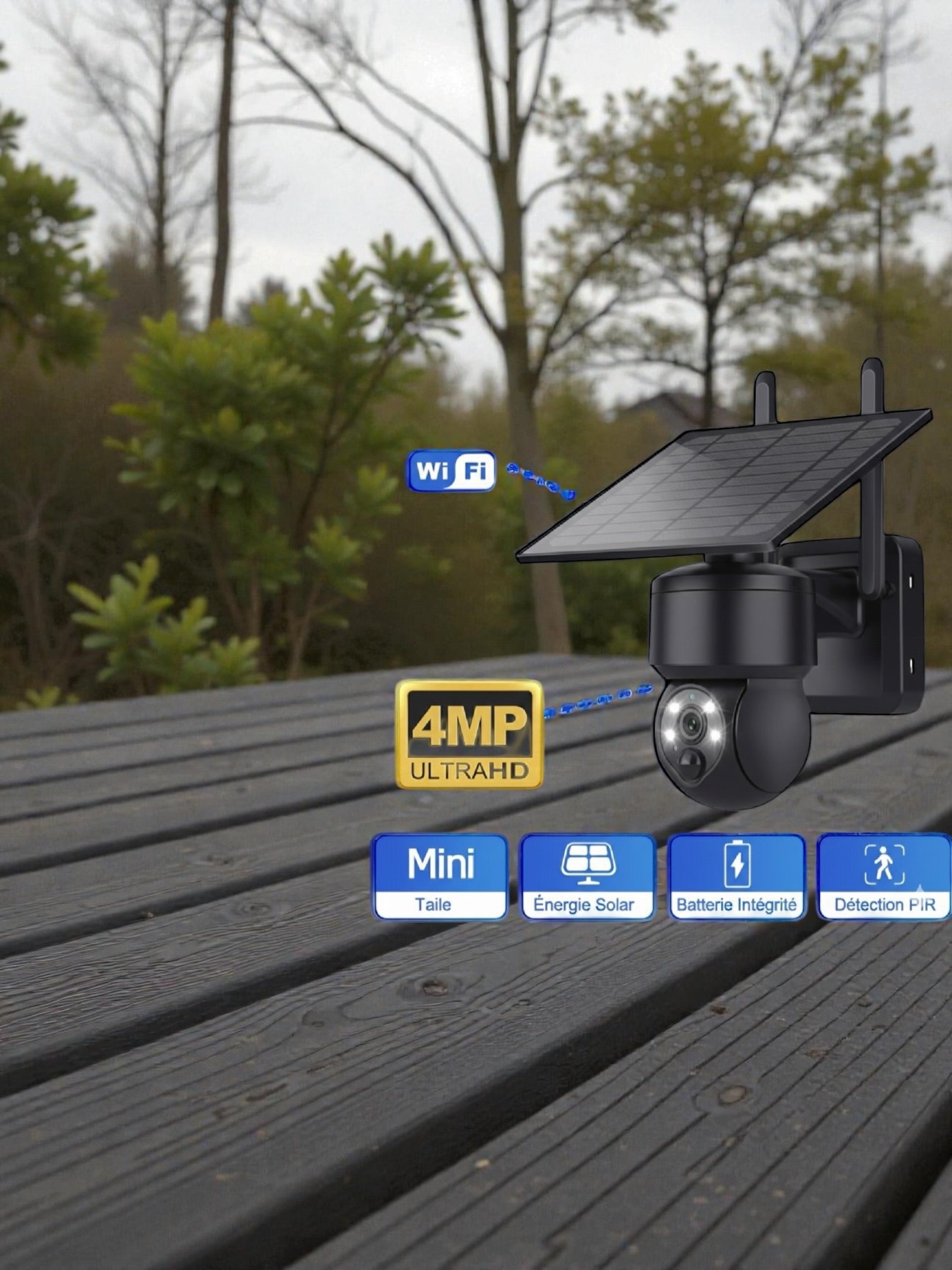 Pack Gardien Solaire 4MP : Caméra de Surveillance WiFi Ultra HD Autonome